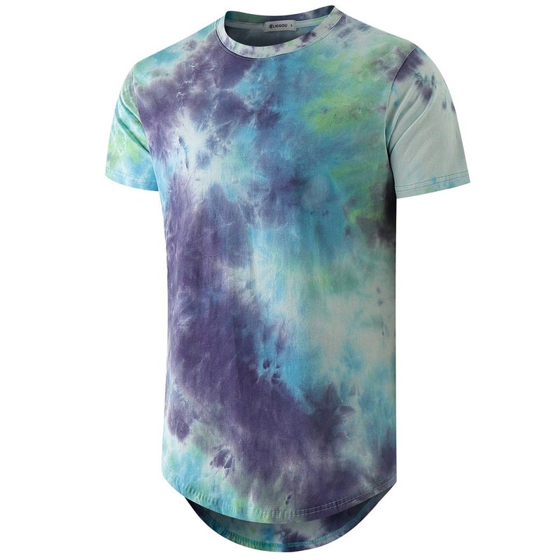 KLIEGOU Men's Hip hop Tie Dye Short Sleeve T-Shirt (K272 Green, X-Large) - Image 1